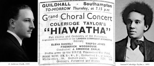 notice of SCS first concert flanked by photos of J Ambrose Chalk and Samuel Coleridge-Taylor